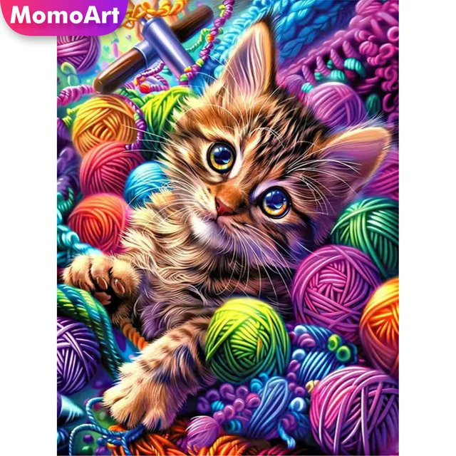 Momoart Diamant-Mosaik DIY Set mit Katzen-Tiermuster für Erwachsene und Anfänger, Mehrfarbig, B/H: 30 x 20 cm - Bild 1