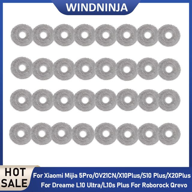 WINDNINJA Ersatz-Mopptücher in Weiß für Xiaomi Mijia 5 PRO/X20 Plus, Dreame L10/L20/L30 Ultra X30/X40/X50 Pro, JONR P20 PRO und Roborock Qrevo - Bild 1