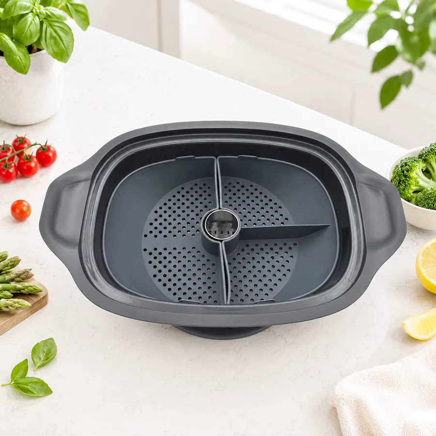 Geteilte Silikon-Dämpfschale für Monsieur Cuisine Connect Smart Trend, 2-teiliger Dämpfeinsatz mit Edelstahlring, Grau - Bild 5