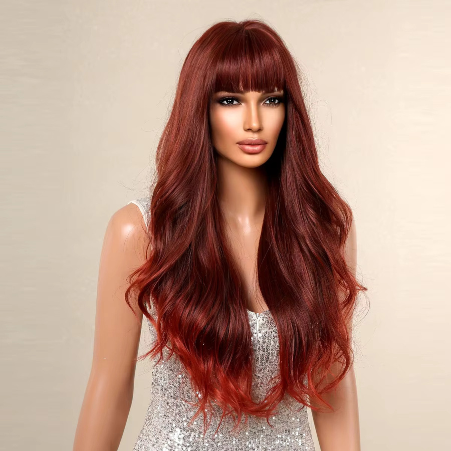 HAIRCUBE Perücke, burgunderrot, gewellt, Ombre, mit Pony, Kunsthaar, Damen - Bild 2