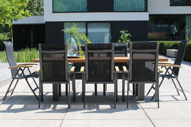 Hartman Garten-Essgruppe Yasmani/Alice in Anthrazit aus Aluminium und Teakholz mit 6 Stapelstühlen und 2 Klappstühlen, Tisch B: 240 cm, T: 100 cm - Bild 1