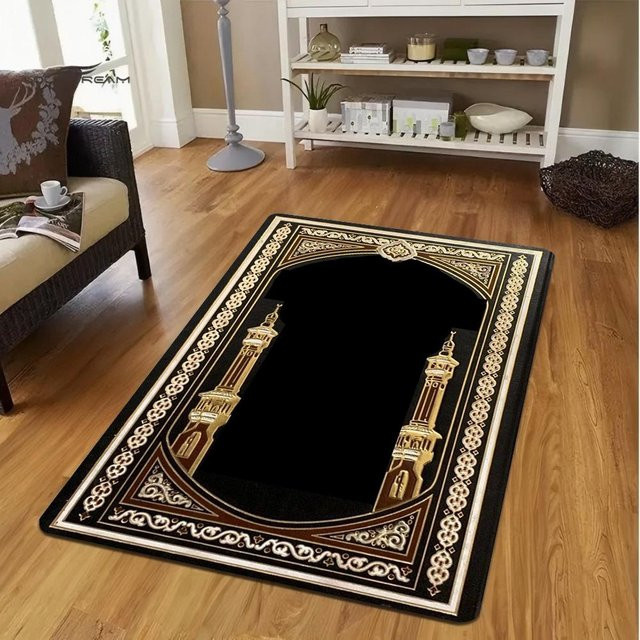 Wucifang Jewelry Gebetsmatte Schwarz, Waschbarer Orient Teppich aus Polyester, B/B: 40 x 60 cm - Bild 1