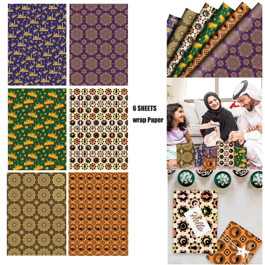 6 Blatt Eid Mubarak Geschenkpapier mit Mond-Design für islamische Muslimische Partygeschenke und DIY-Basteldekorationen - Bild 5