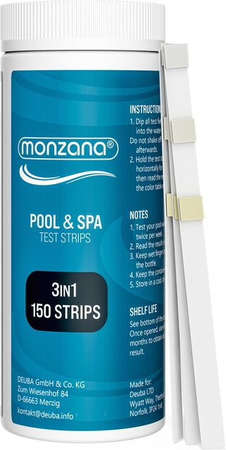MONZANA 3in1 Pool Teststreifen zur Messung von pH-Wert, Chlor und Alkalinität für Pool, Whirlpool und Spa, 150 Stück - Bild 1