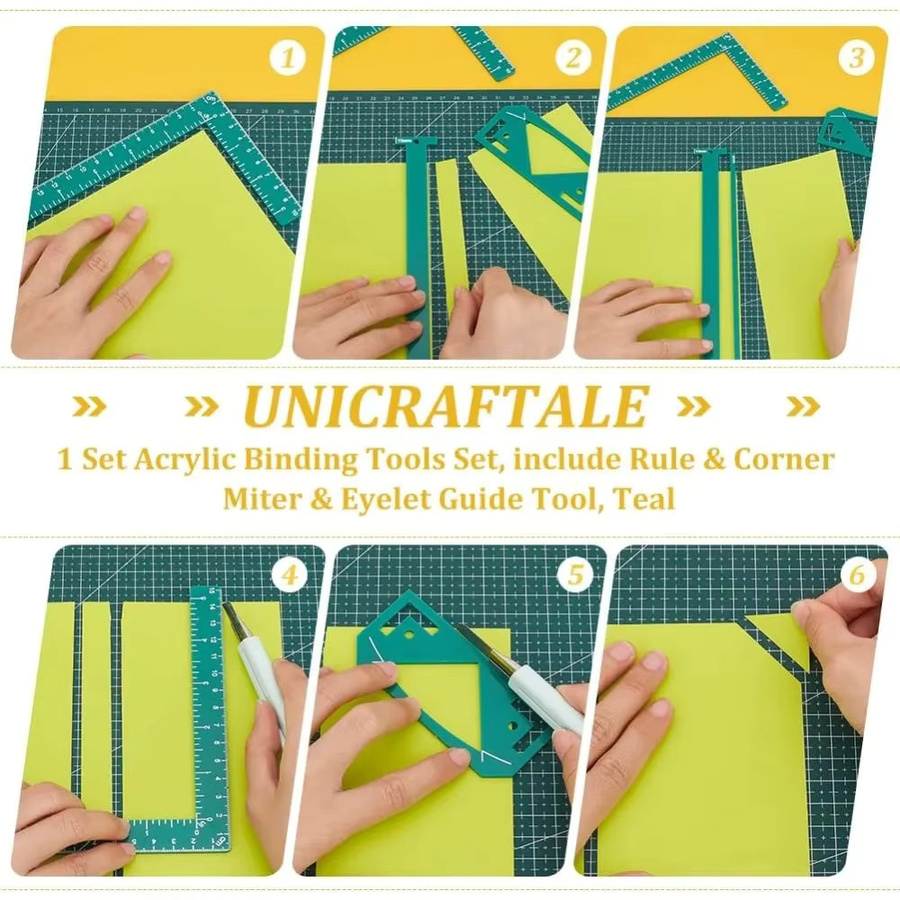 18-teiliges Set flexible Acryl-Buchbindeschablonen in Blaugrün für Scrapbooking und Buchbinden mit T-förmigen Linealen - Bild 4