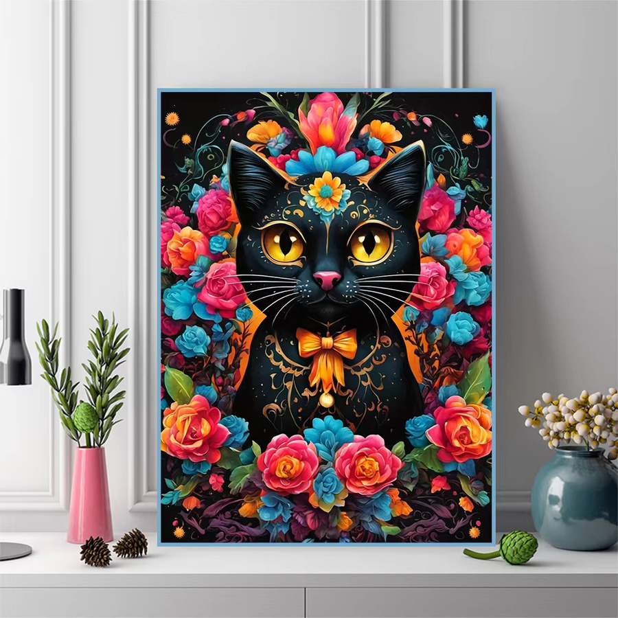 Evershine Diamantmalerei Katze mit Blumen als 5D DIY Kunst Mosaik Set in Multicolour, Breite: 30 cm, Höhe: 30 cm - Bild 3