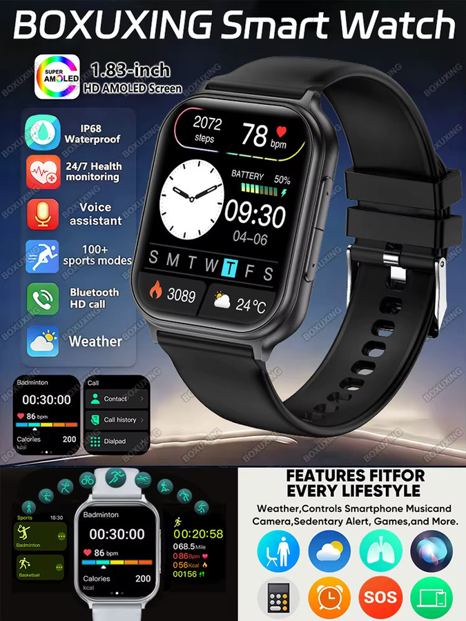 BOXUXING Smartwatch, Schwarz, Silikon, Unisex - Bild 7