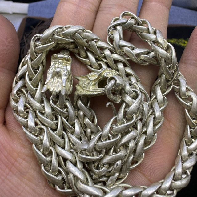 Hohlkette, versilbert, Doppelter Drachenkopf, Unisex - Bild 1