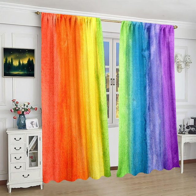 Yiran Furniture Regenbogenstreifen Sichtschutzvorhang aus Polyester, 2er-Set, Mehrfarbig, Breite: 135 cm, Höhe: 230 cm - Bild 1