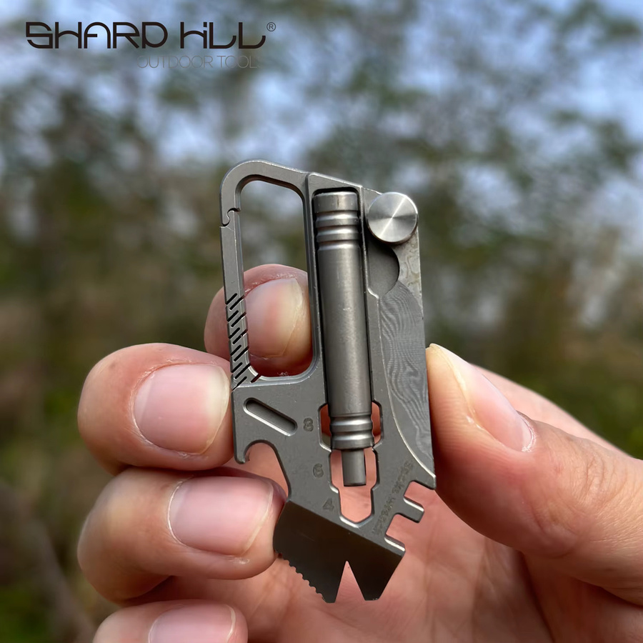 YESISOK 9in1 Multifunktionsmesser aus Titanlegierung mit Damastklinge, EDC Schlüsselanhänger, Flaschenöffner und Schraubendreher, Modell SH-T8 - Bild 3