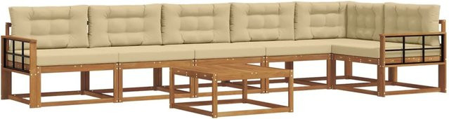 vidaXL Outdoor-Sofagarnitur 7-teilig aus Akazienholz mit Kissen in Beige und Natur - Bild 1