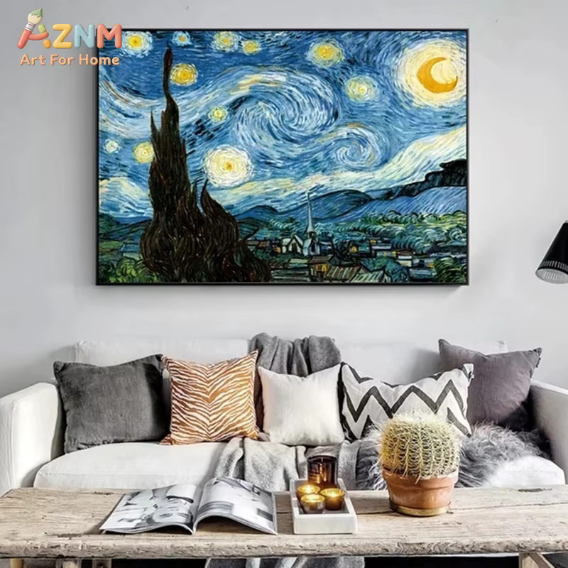AZNM Van Gogh Klassische Ölgemälde Wandkunst als Rahmenlose Leinwand mit Sternennacht, Sonnenblumen und Selbstporträt in Mehrfarbig - Bild 4