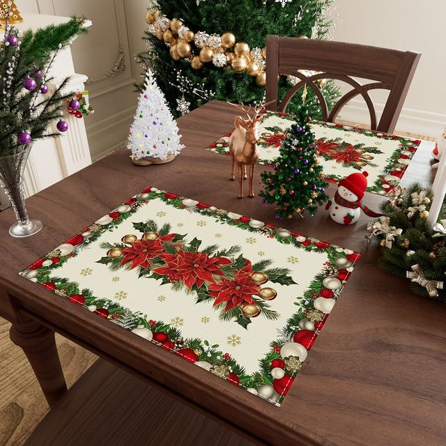 VIKAMA Weihnachts-Tischsets mit Blumen- und Schneeflocken-Design, Mehrfarbig, B/H: 40 x 30 cm - Bild 1