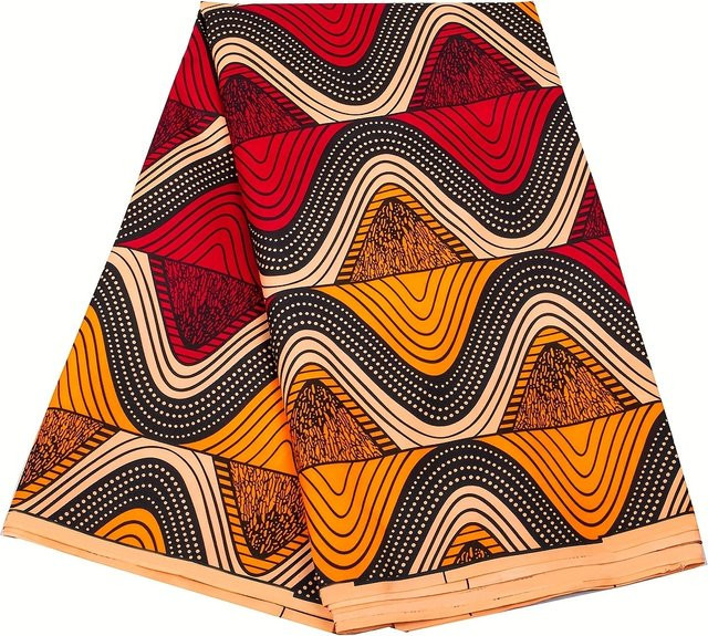 WENYUYA Ankara Afrikanischer Batikstoff aus Polyester mit rot-gelbem geometrischem Wellenmuster, 6 Yards - Bild 1