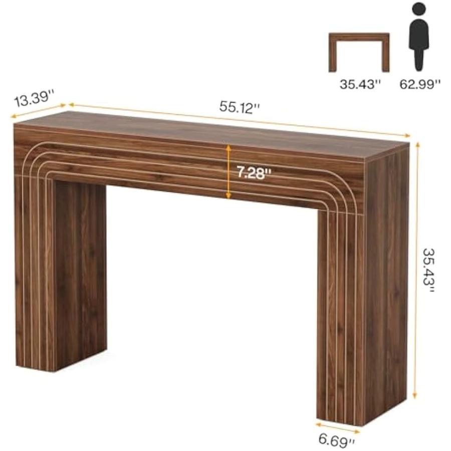 LITTLE TREE Bauernhaus Konsolentisch in Walnut Brown, rustikaler Akzenttisch für Wohnzimmer und Flur, Breite: 140 cm - Bild 2