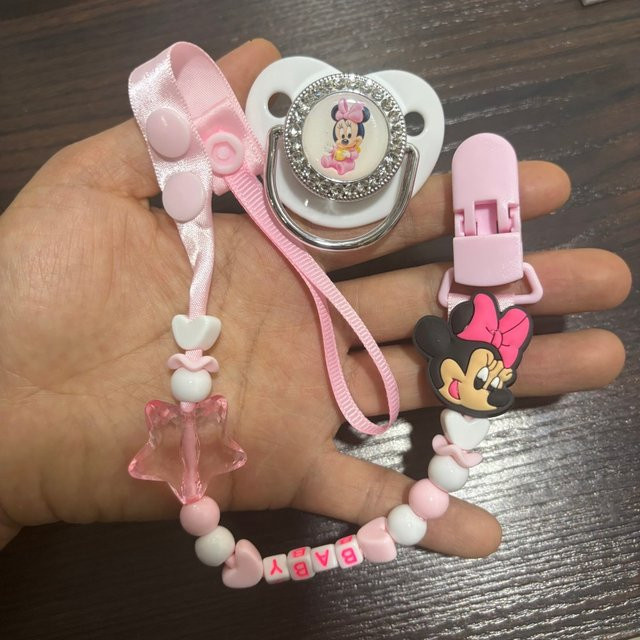 Disney Baby-Beruhigungsschnuller mit Clip aus Silikon in Pink für Neugeborene - Bild 1