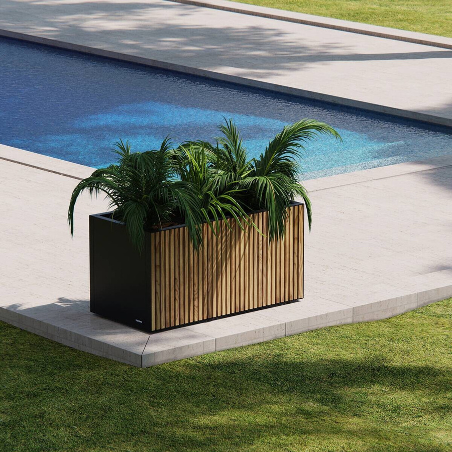 Herstera Garden Pflanzkübel Deco Planter M Schwarz/Natur, B/T/H: 50 x 100 x 50 cm - Bild 5