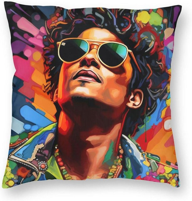Quadratische Kissenhülle Bruno Mars von Lu Xika Chen in Multicolour aus Polyester, Leinen und Samt mit Reißverschluss, B/B: 18 x 18 cm - Bild 1