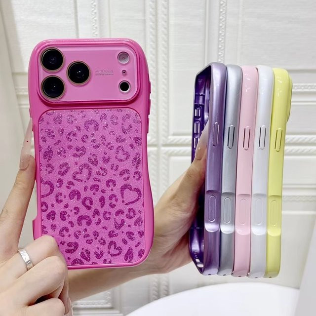 Stoßfeste Schutzhülle mit Glitzer-Herz und Leopardenmuster für Apple iPhone 17 16 15 14 13 Pro Max in Silber - Bild 1