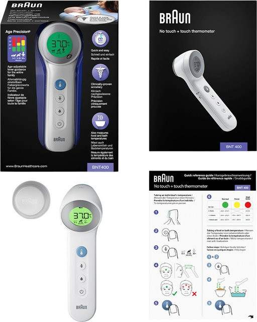 Braun No touch + touch Stirnthermometer mit Age Precision BNT 400 in Weiß - Bild 2