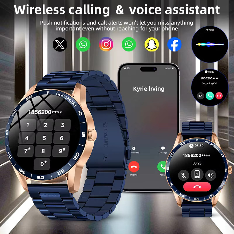LIGE Smartwatch für Herren mit 1,38 Zoll HD-Display, Bluetooth-Anruf, Gesundheitsmonitor, Sport-Pedometer und IP68 wasserdicht, Farbe: Schwarz - Bild 2
