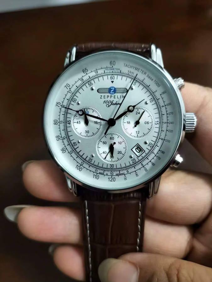 Zeppelin Armbanduhr, Quarz, Edelstahl, Leder, Silber, Herren - Bild 3