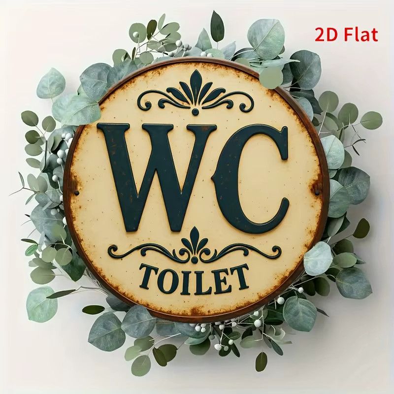 Vintage WC-Toilettenschild Potdemiel aus Aluminium in Beige mit floralem Design, rund, Durchmesser: 20,32 cm - Bild 5