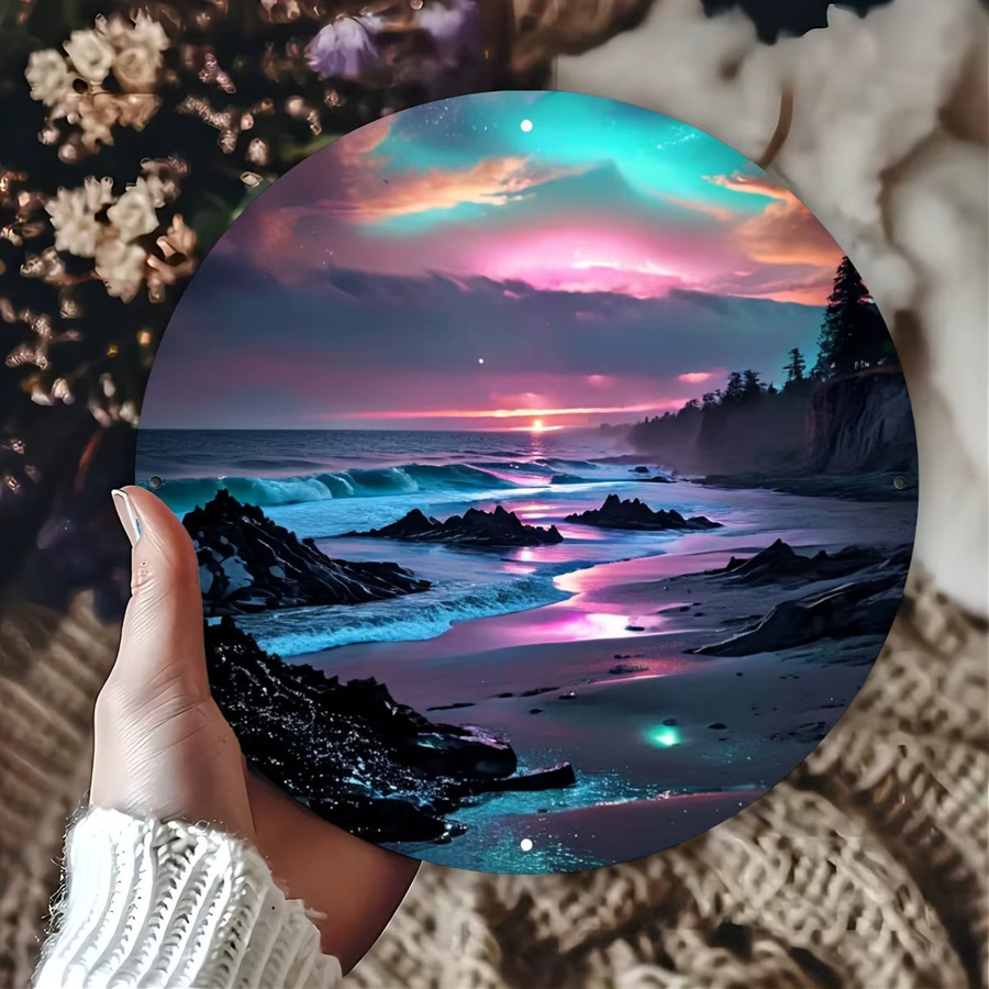 Potdemiel Retro-Meereslandschaft Wandkunst aus Metall mit Sonnenuntergangs-Strandszene, B/B/B: 20,3 x 20,3 x 20,3 cm, Mehrfarbig - Bild 4