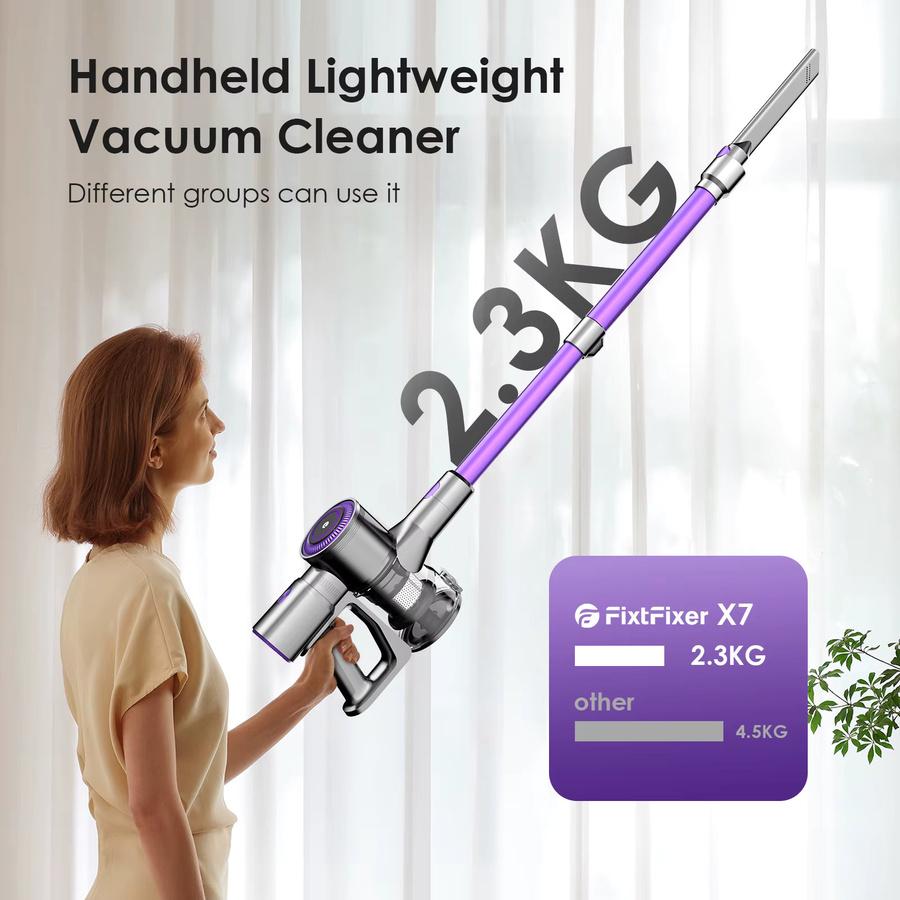Fixtfixer Akku-Staubsauger mit 400 W und 60 kPa Saugkraft, kabelloser Stabstaubsauger mit LED-Walzenbürste, 4 HEPA-Filtern, teleskopierbarem Metallschlauch und selbststehender Wandhalterung - Bild 6