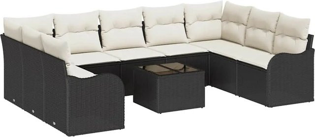 vidaXL 9-teiliges Garten-Sofa-Set aus Poly Rattan in Braun mit Kissen und Tisch im L-Shape Design - Bild 1