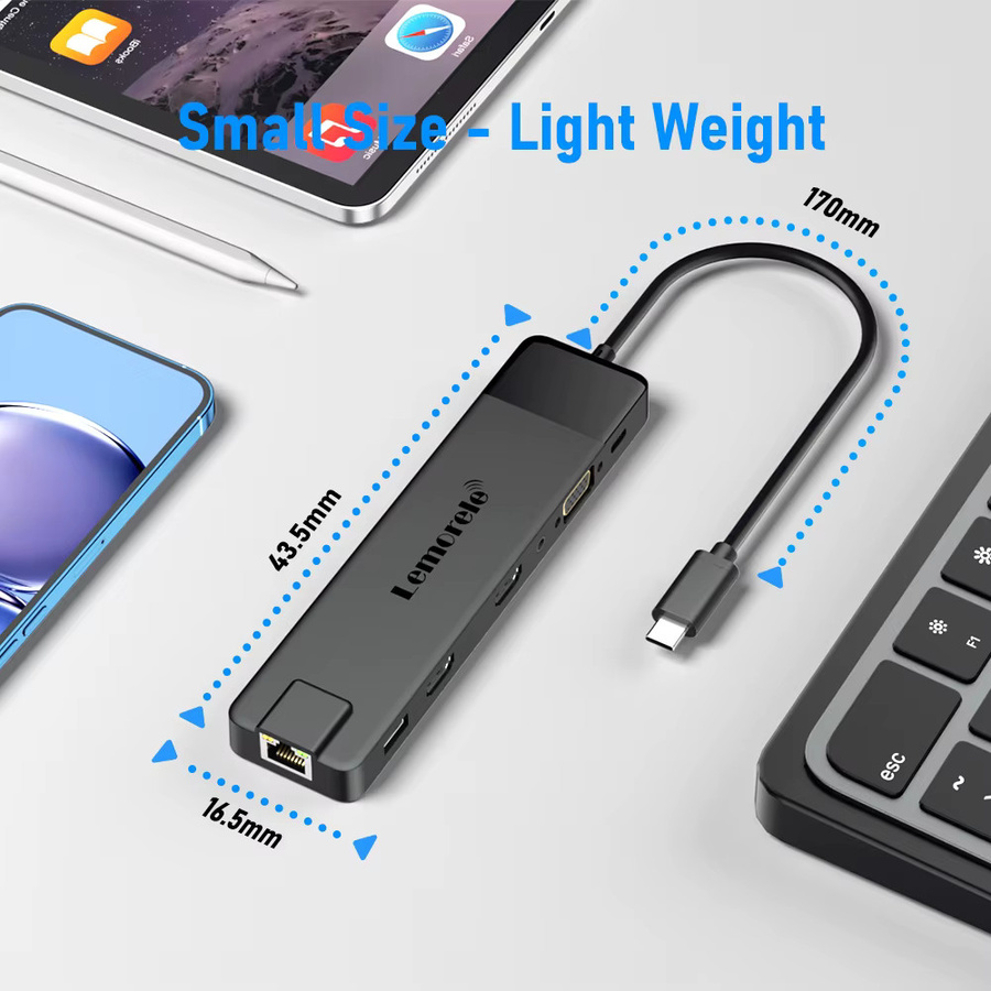 Lemorele TC100 13-Port USB-Hub 3.0 mit USB-C, HDMI 4K, RJ45 Gigabit Ethernet sowie SD und TF Kartenleser für Laptop und MacBook - Bild 5