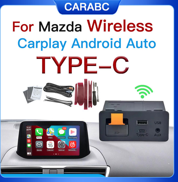 CARABC Type-C CarPlay und Android Auto Adapter für Mazda Demio Miata 2 3 6 CX3 CX5 CX8 CX9 Schwarz - Bild 1