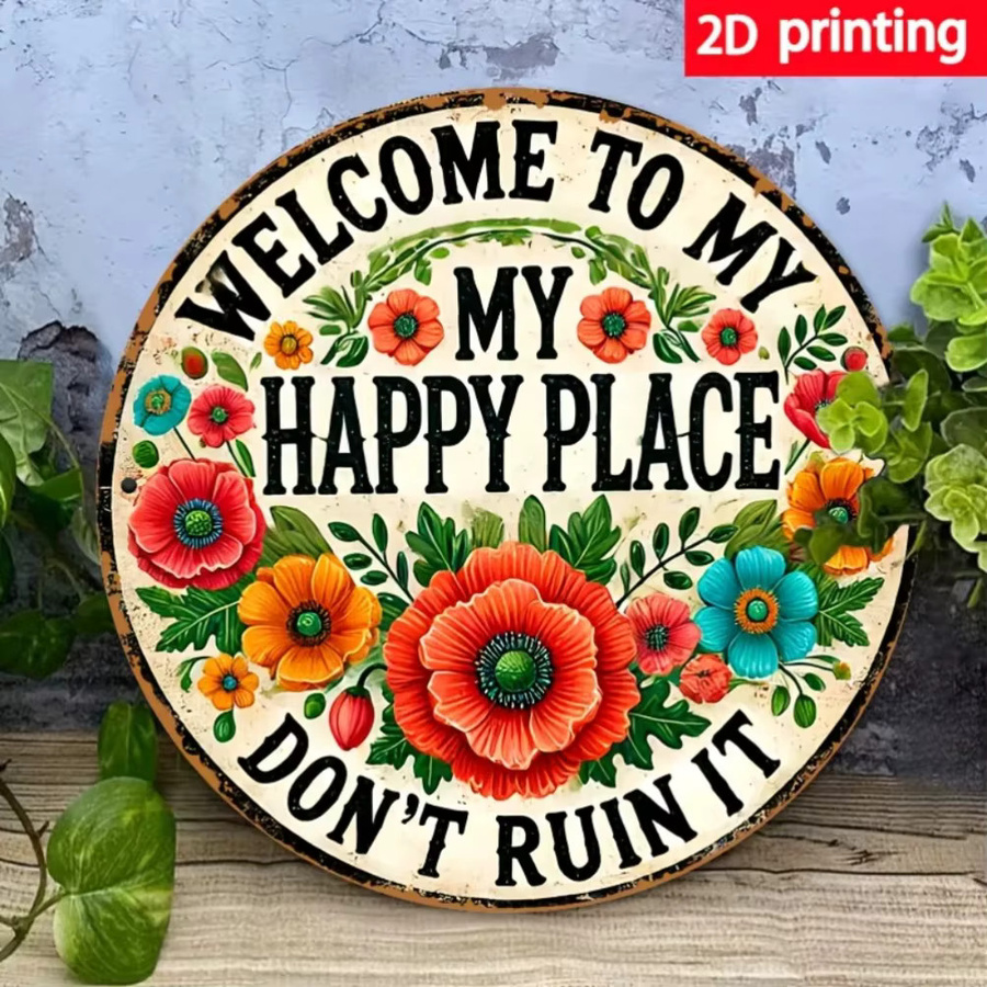 Wasserdichtes Eisenschild Potdemiel Welcome to My Happy Place mit Blumendekor, B/H: 20 x 20 cm, Multicolor - Bild 3