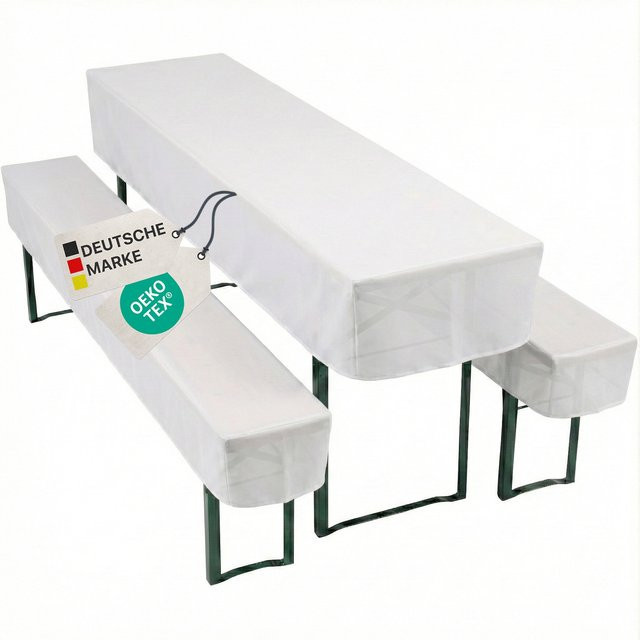 NYVI Biertischhussen Set NYVIGala in Weiß, 3-teiliges Set für Bierzeltgarnituren bestehend aus 1 Tischhusse und 2 Bankhussen, Maße: Tischhusse B: 220 cm, H: 50 cm, B: 220 cm, H: 25 cm für 2 Bankhussen - Bild 1