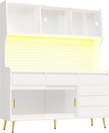 Merax Hochschrank Weiß mit integrierter LED-Beleuchtung und App-Steuerung, B/T/H: 145 x 39 x 171 cm