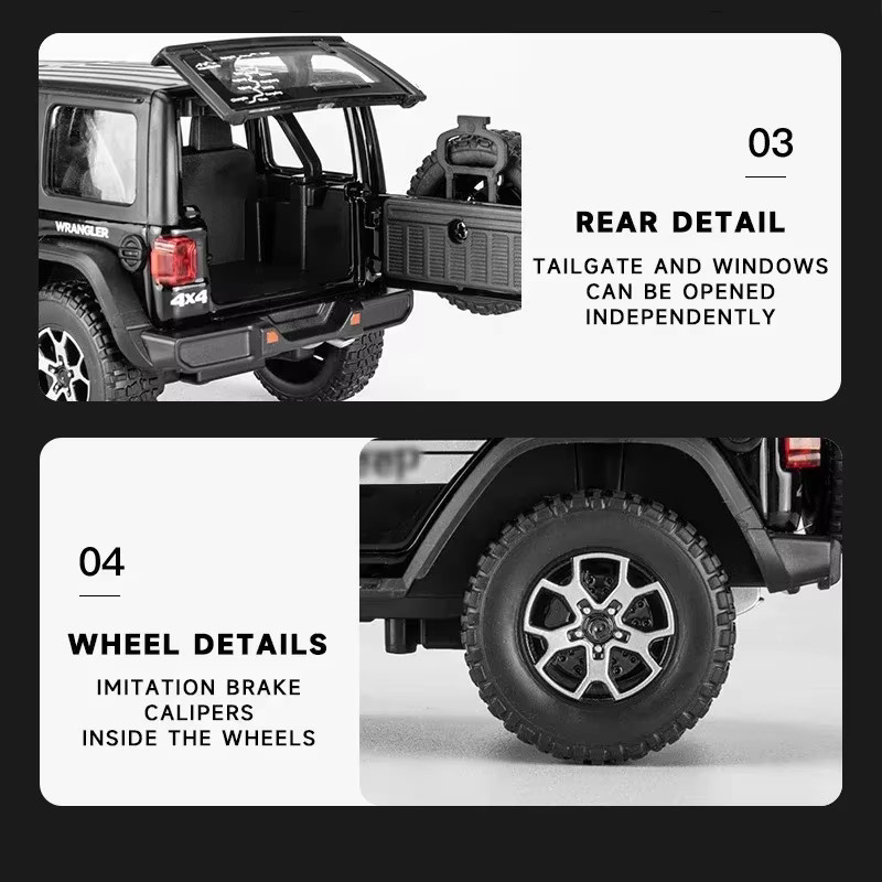 Jeep Wrangler Rubicon Diecast Modellauto 1:22 aus Metall in Rot - Bild 5