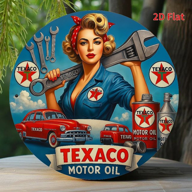 Retro Texaco Motor Oil Metallwandschild mit Pinup Girl Design in Mehrfarbig - Bild 1