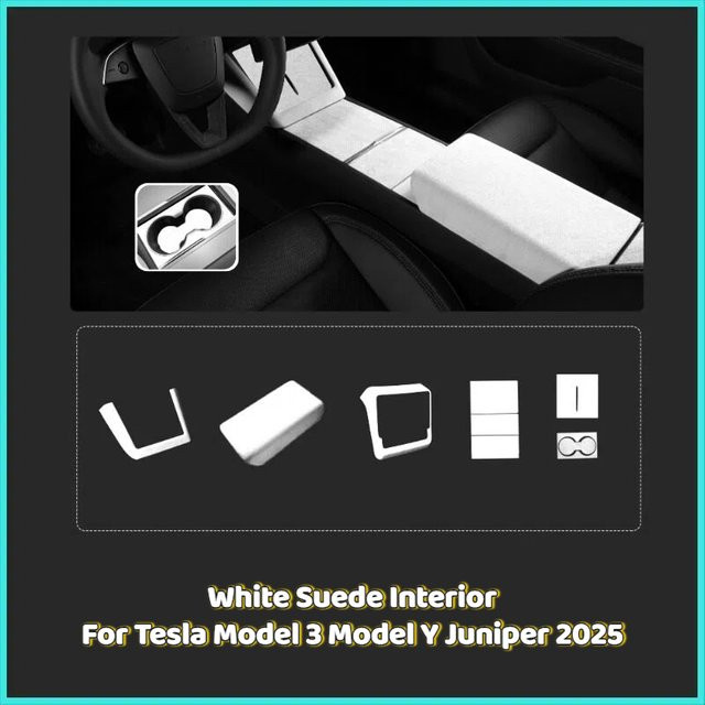 Weißes Wildleder Mittelkonsolen-Panel für Tesla Model 3 und Model Y Juniper 2022 als Aufkleber für den drahtlosen Laderahmen - Bild 1