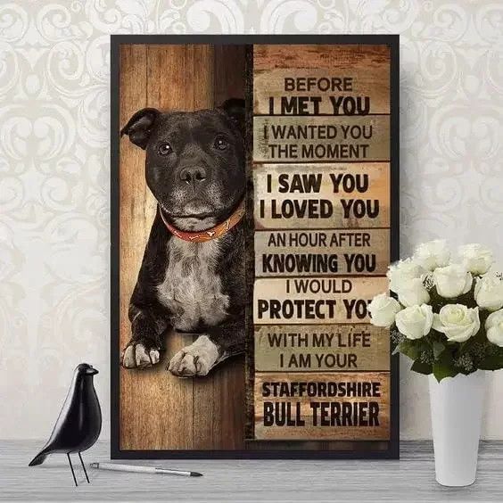 Vintage Aluminium-Wandschild Potdemiel Before I Met You Staffordshire Bull Terrier Hund Wanddekoration - Bild 1