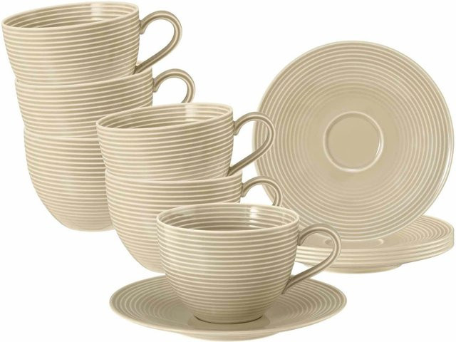 Seltmann Weiden Milchkaffeetassen mit Untertassen Beat Color Glaze in Beige, 6er Set, 350 ml - Bild 1