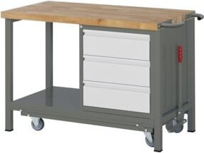 STIER Werkbank Premium mit abrollbarem Fahrgestell, 3 Schubladen, Grau, B/T/H: 125 x 70 x 88 cm - Bild 1