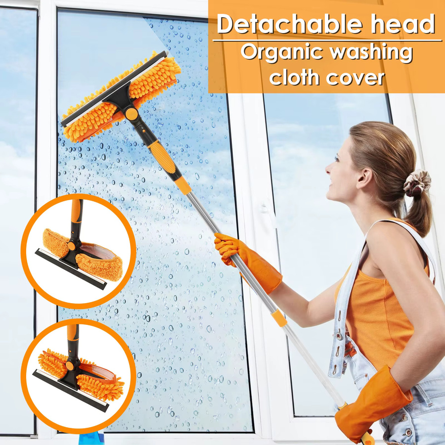 Willstar 2-in-1 Fensterreinigungsset mit Teleskopstange, doppelseitiger Glasabzieher und 180 Grad schwenkbarem Mopp, Orange, Höhe: 190 cm - Bild 3