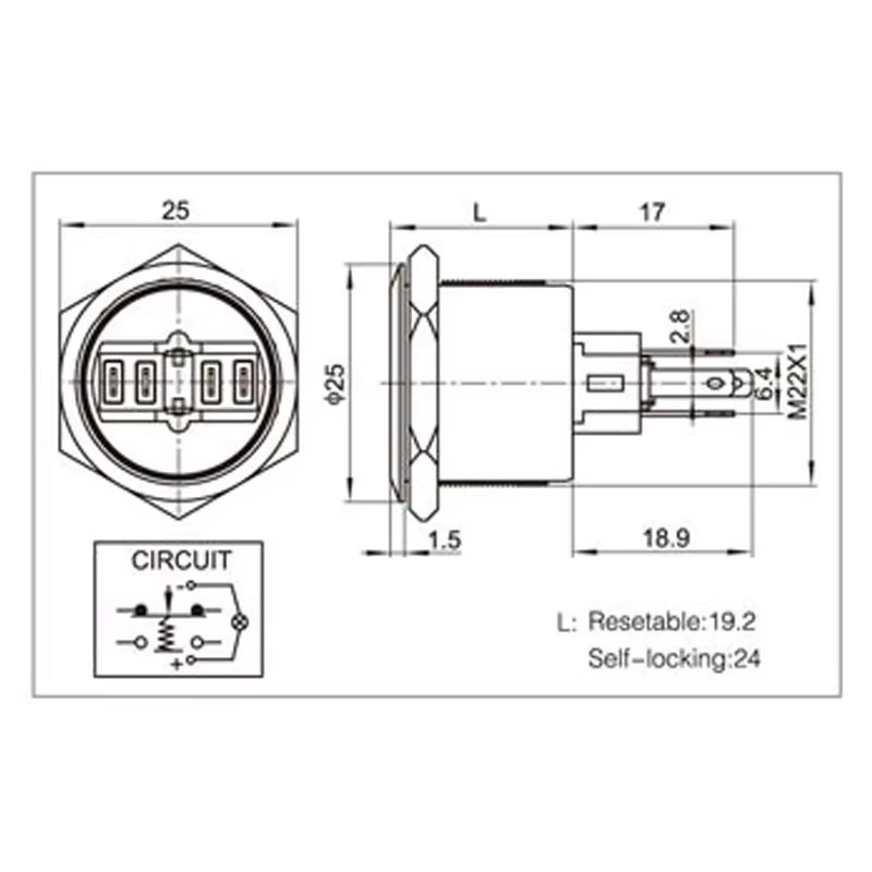 ELECAPITAL LED Power Push Button Schalter aus Metall mit IP65 Wasserdichtigkeit, 22mm Durchmesser, wählbar als Momentary oder Rastend, für 5V 12V 24V 220V - Bild 2