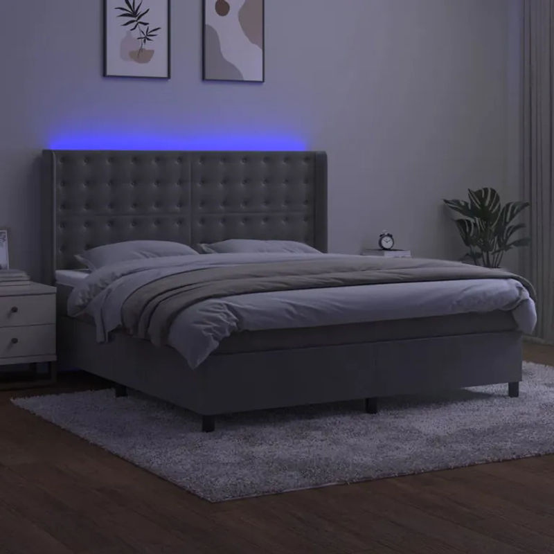 Vidaxl Kontinentalbett mit Matratze und LED in Grau aus Samt, B/T: 180 x 200 cm - Bild 3