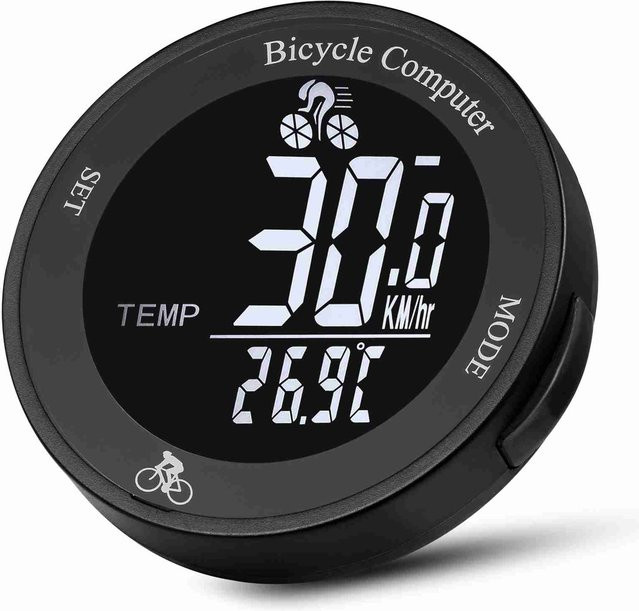KaiSai Multifunktions-Fahrradcomputer mit LED-Hintergrundbeleuchtung, kabellos und rund, Farbe: Schwarz mit weißer digitaler Anzeige - Bild 1