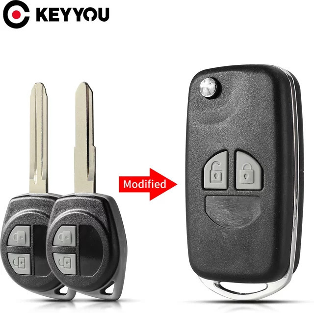 KEYYOU Ersatz Gehäuse für Suzuki Swift Grand Vitara Alto SX4 Flip Schlüssel Shell mit HU133R/TOY43 Klinge in Schwarz - Bild 1