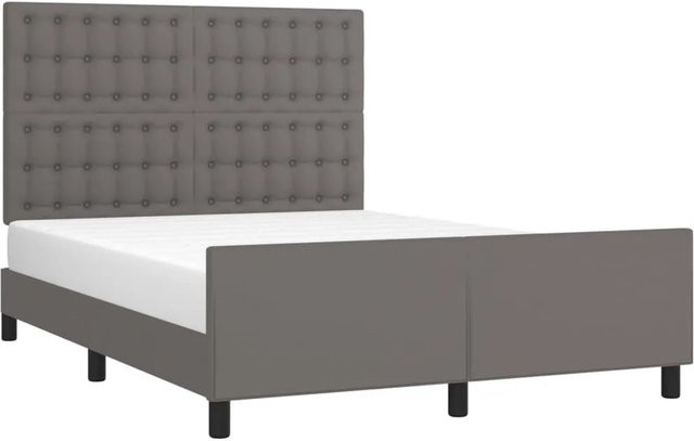 vidaXL Bettgestell mit Kopfteil aus Kunstleder in Grau, B/T/H: 140 x 200 x 146 cm - Bild 1