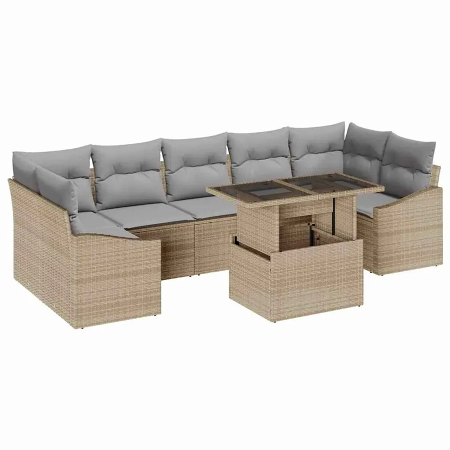 vidaXL 8-teiliges Garten-Sofa-Set in Beige aus Poly Rattan mit integriertem Stauraum und Polstern - Bild 2