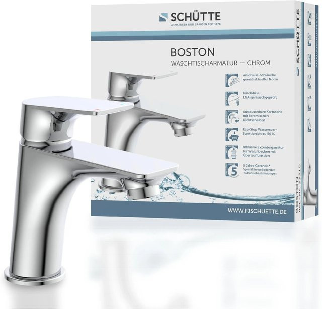 Schütte Waschtischarmatur Boston Einhebelmischer Chrom Silber mit Pop-up-Abfluss und Wassersparfunktion - Bild 1