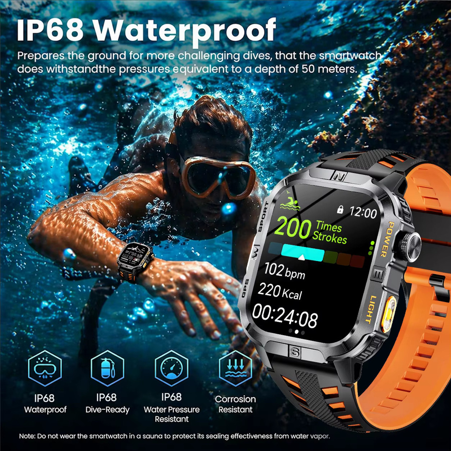 GUHUAVMI Smartwatch, Schwarz, GPS, Silikon, 2,01 Zoll - Bild 3